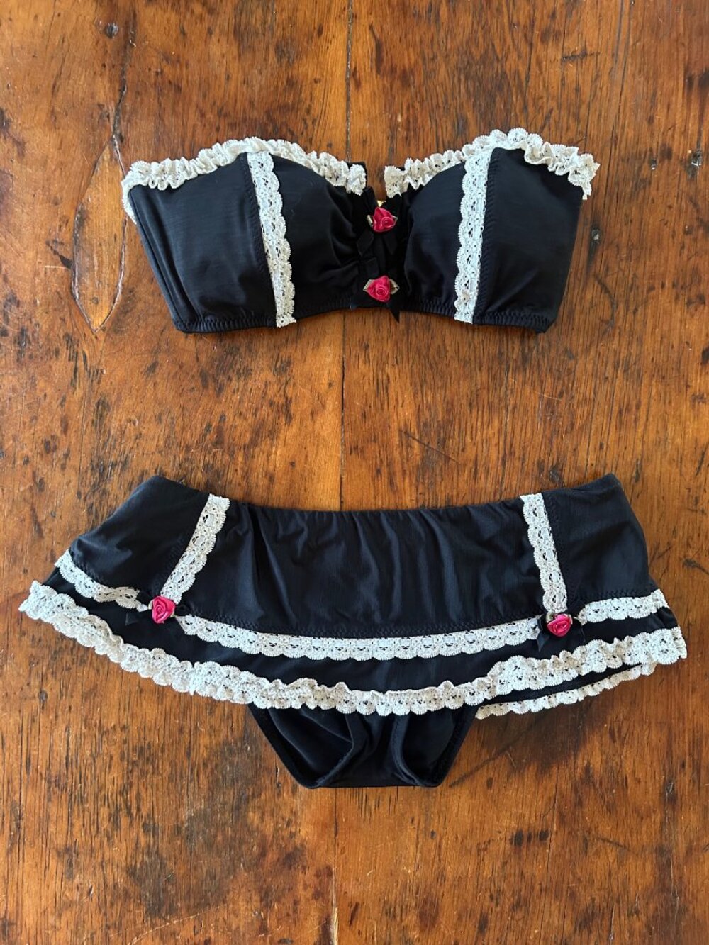Vintage Betsey Johnson Lacy Florettes Halter Skirted Bikini